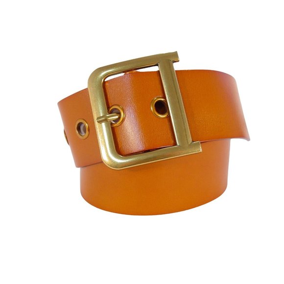 D Statement Buckle Wide Tan Leather Belt Women's M (30"-35") - MINT - Picture 1 of 5